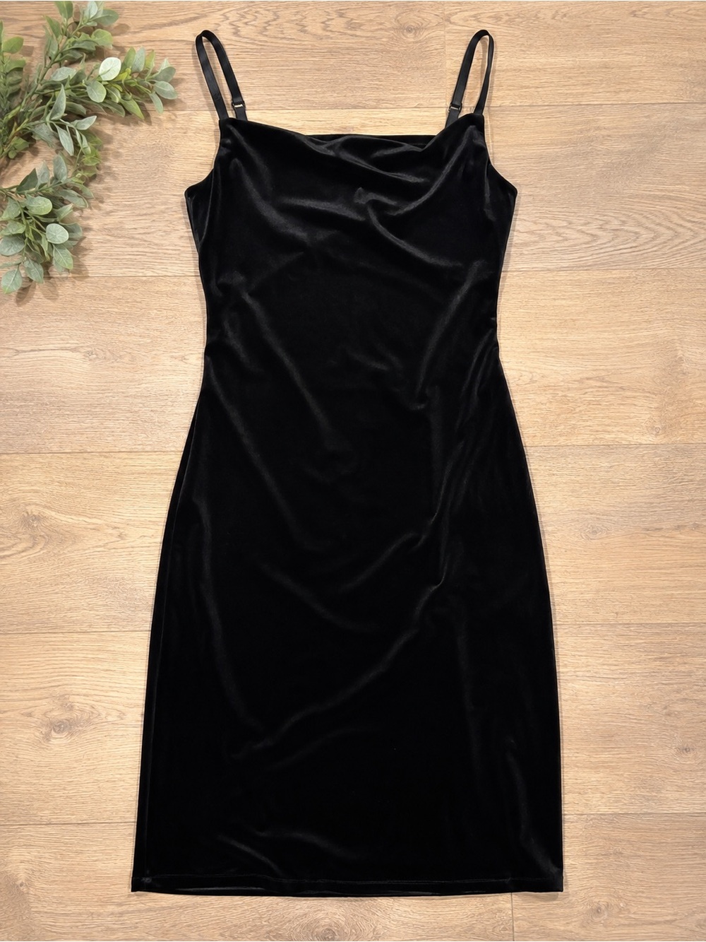 Ralph Lauren Black Velvet Midi Slip Dress with Spaghetti Straps